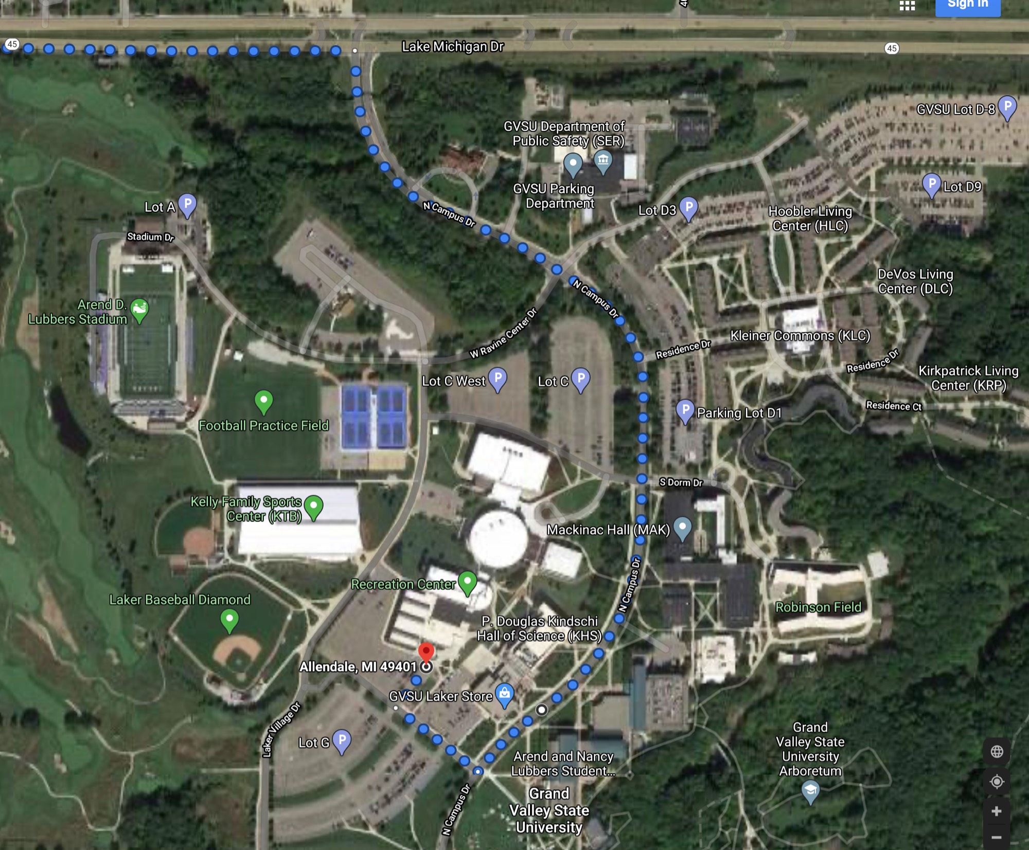 emergency access route to the GVSU Rec Center